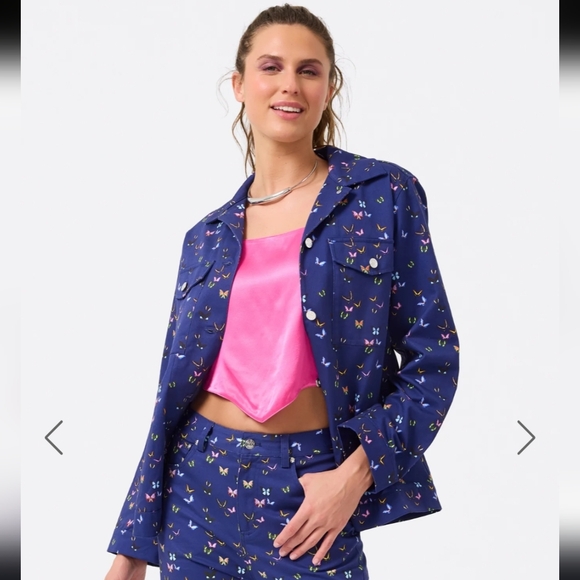 NWT $225 Twrez Twill Shirt Jacket in Midnight Butterflies Size XS Ptp 20" - Picture 6 of 11